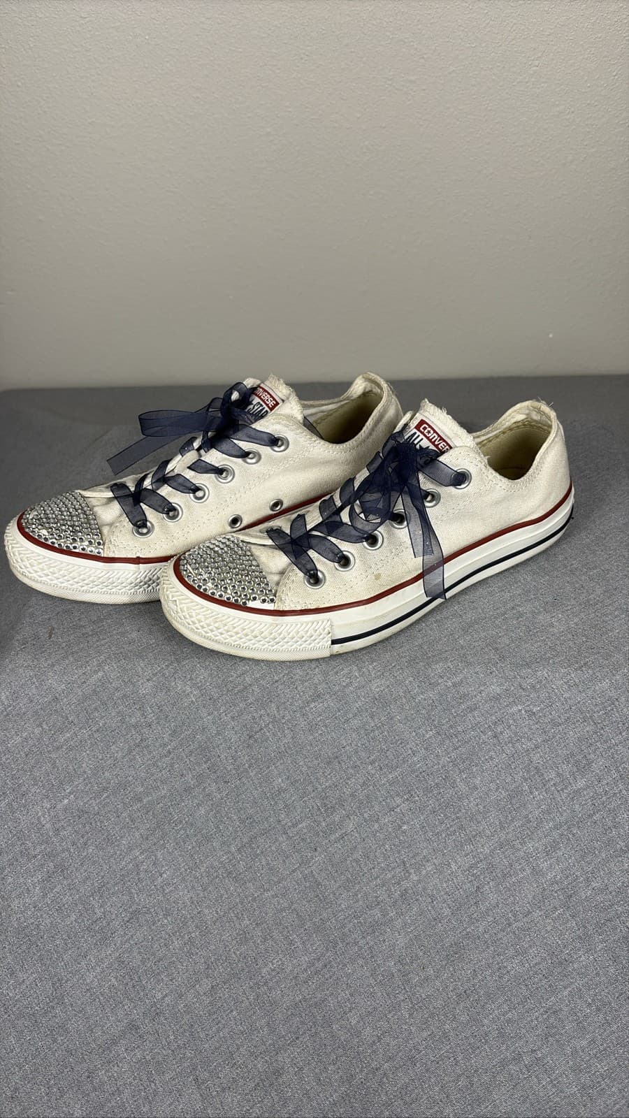 Converse Chuck Taylor All Star Low White Custom Rhinestone Embellished Shoes
