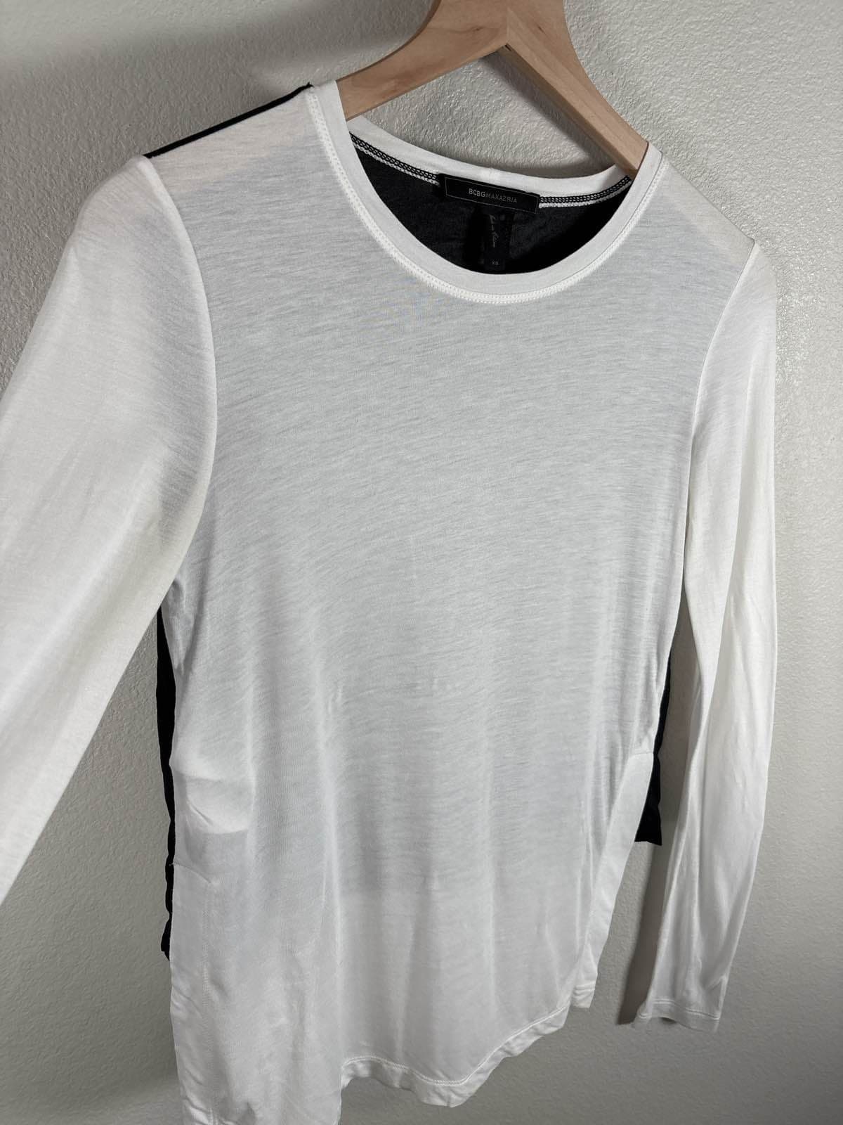 BCBGMAXAZRIA Women's White Black Sheer Long Sleeve Lightweight Top XS