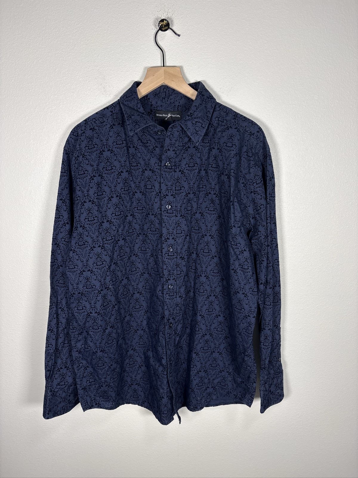 Beverly Hills Polo Club Mens Gray Velvet Paisley Button Up Shirt LS