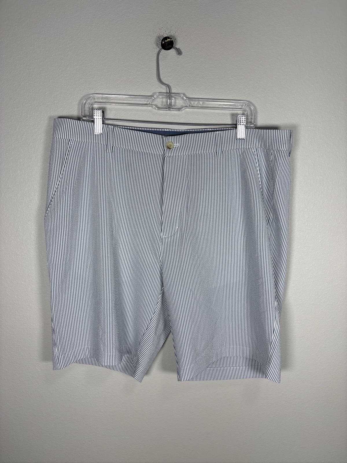 Greg Norman ML75 Microlux Golf Shorts Mens 38 Blue White Seersucker