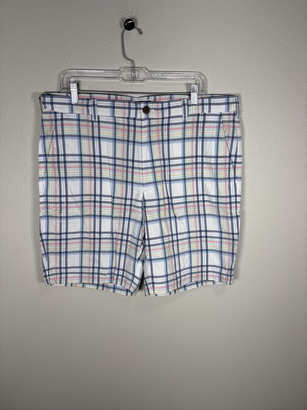 Club Room Men's 36 Shorts Plaid Pastel Multicolor Flat Front Cotton