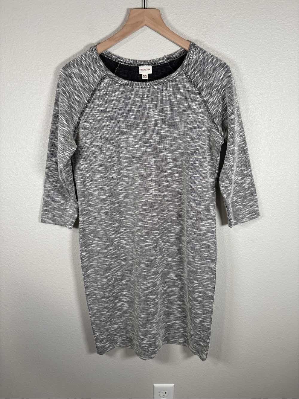 Merona Women's M Gray Marled Knit Sweater Dress 3/4 Sleeve Shift