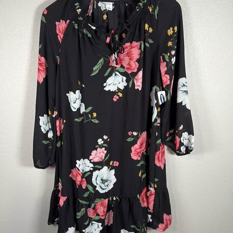 Old Navy Womens Black Floral Long Sleeve Ruffle Dress With Tank M