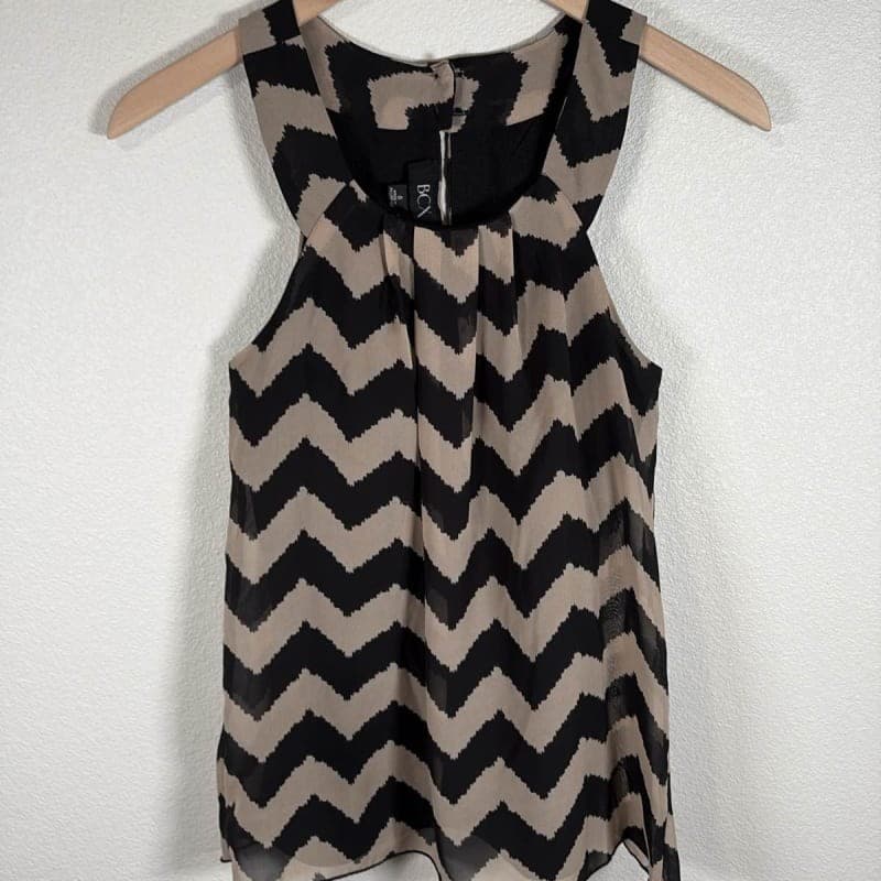 BCX Women's Black Tan Chevron Sleeveless Blouse Top S