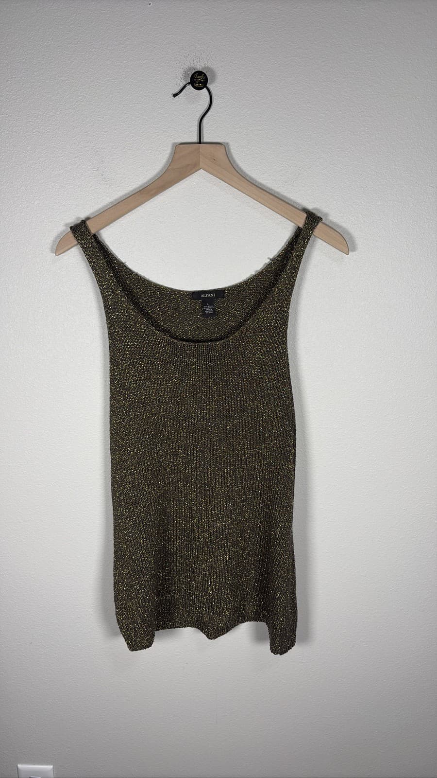 Alfani Womens Gold Metallic Ribbed Knit Tank Top Scoop Neck Size L