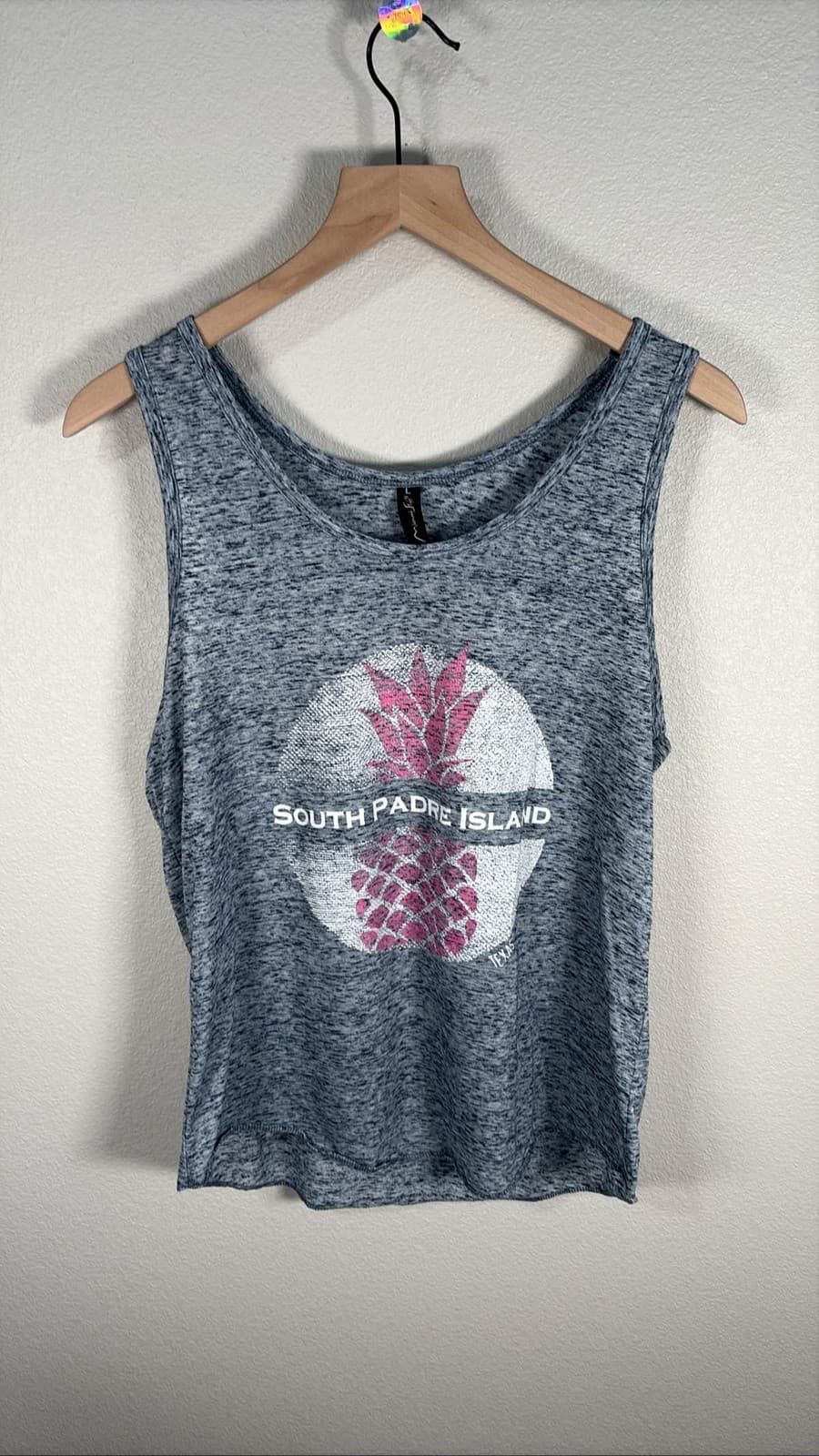 South Padre Island Texas Tank Top Women's Blue Pineapple Sleeveless L