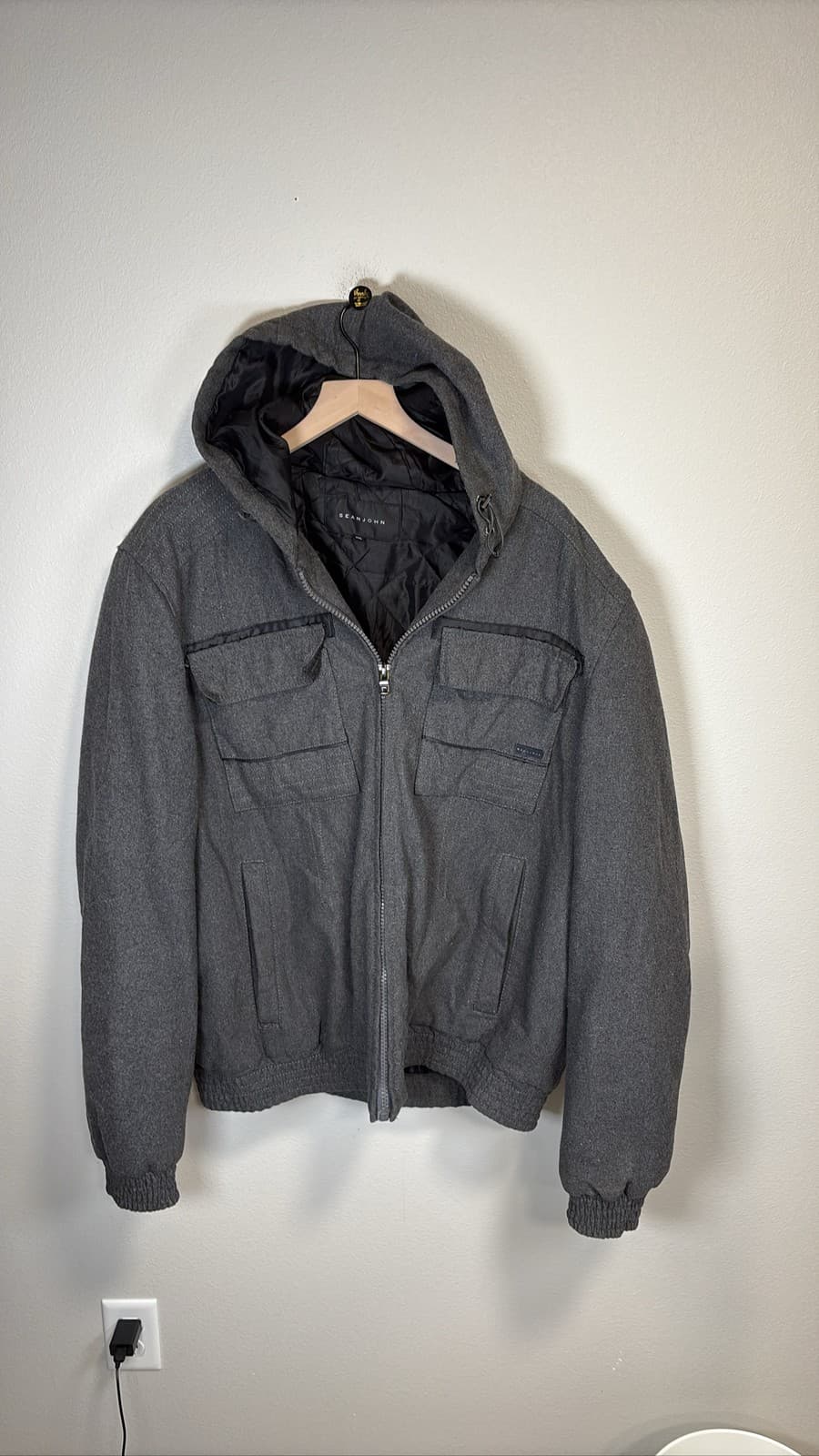 Sean John Men's Gray Wool Blend Bomber Jacket