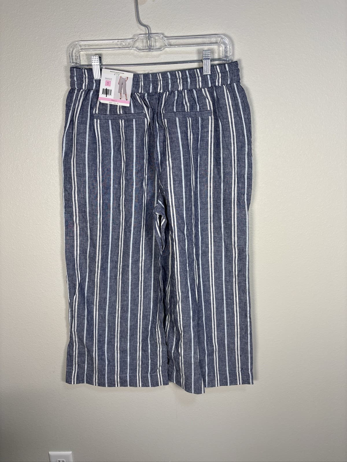 Beach Lunch Lounge Margot Striped Linen Crop Pants Womens Small Blue
