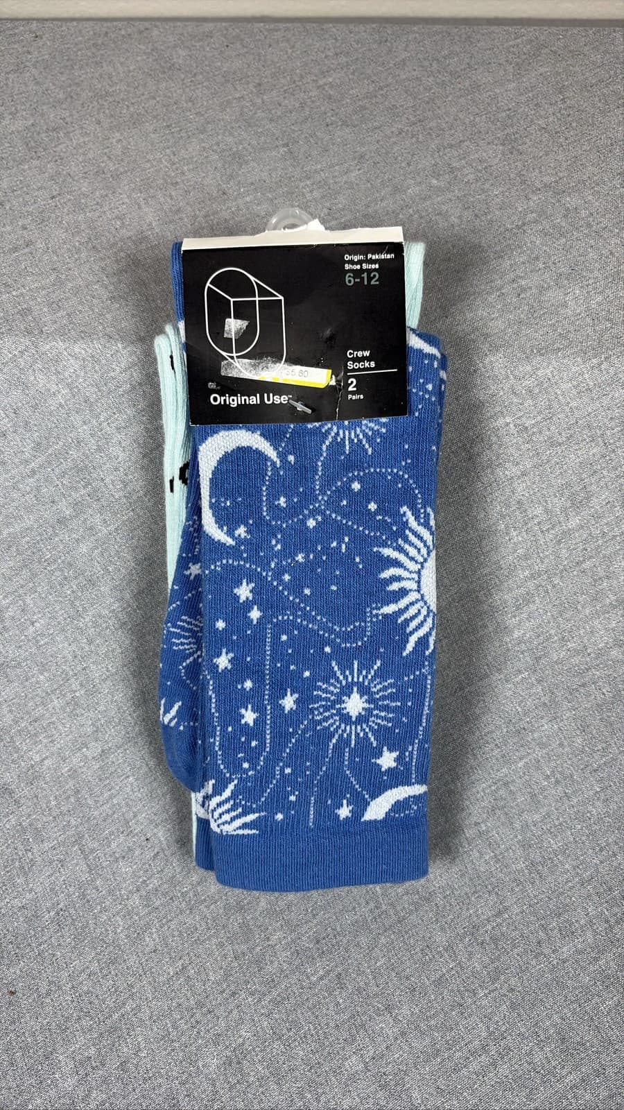 Original Use Men's Celestial Crew Socks 2 Pairs Moon Stars Blue Size 6-12