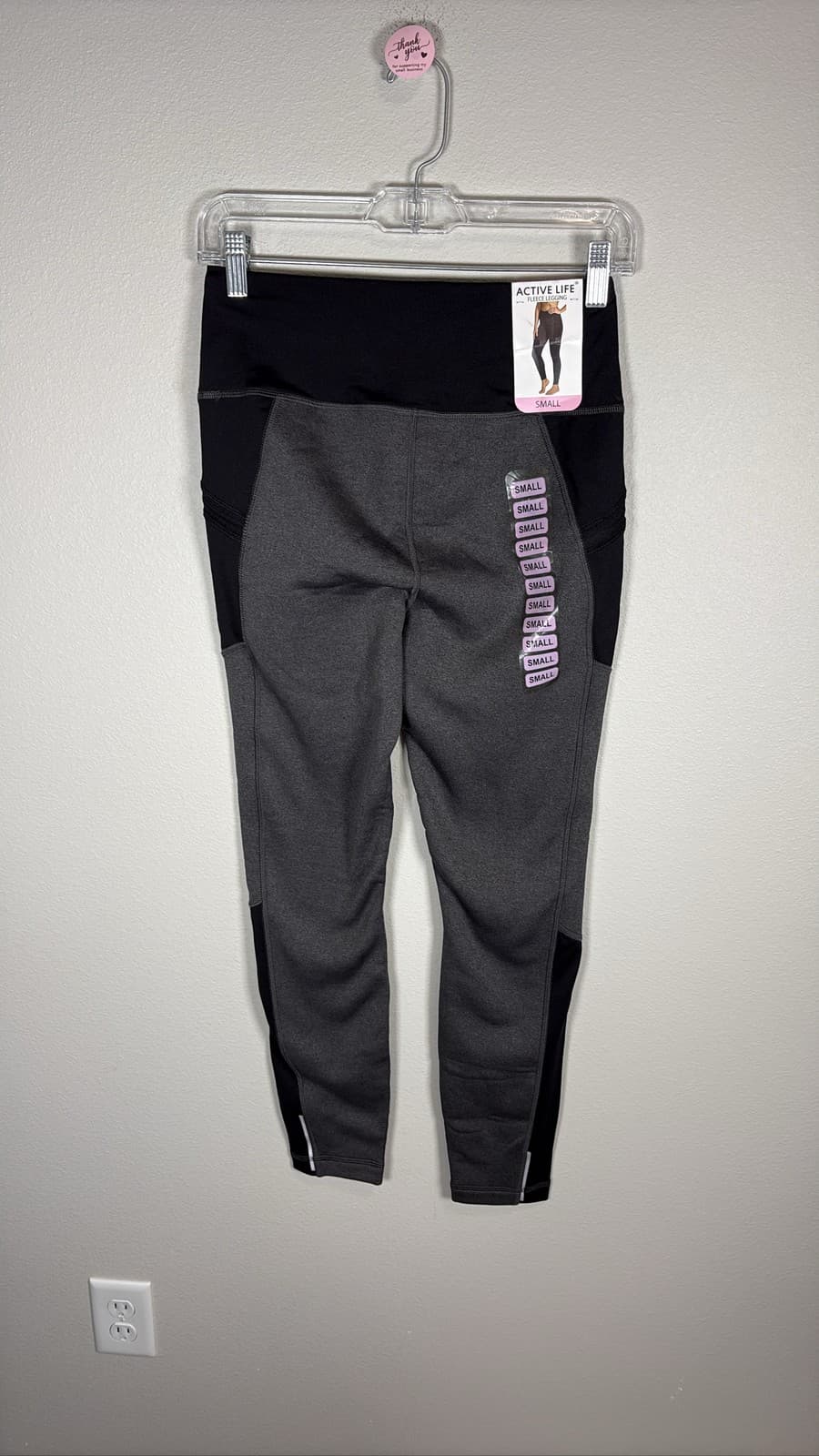 Active Life Fleece Lined Leggings Women Small Gray Black Pockets