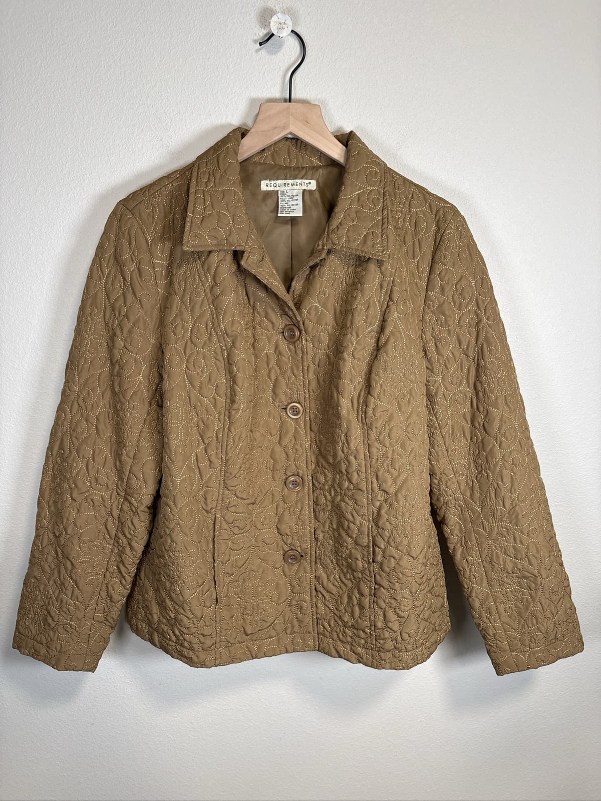 REQUIREMENTS Women's M Quilted Floral Button Jacket Brown Lightweight L