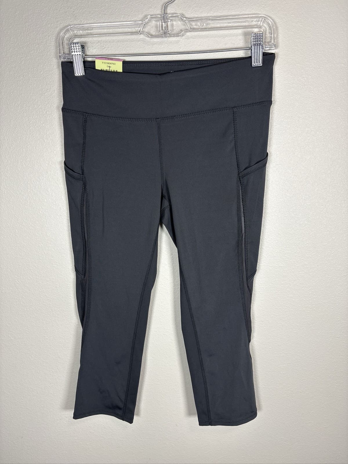 Tangerine Women Gray Active Capri Leggings Mesh Pockets Reflective S