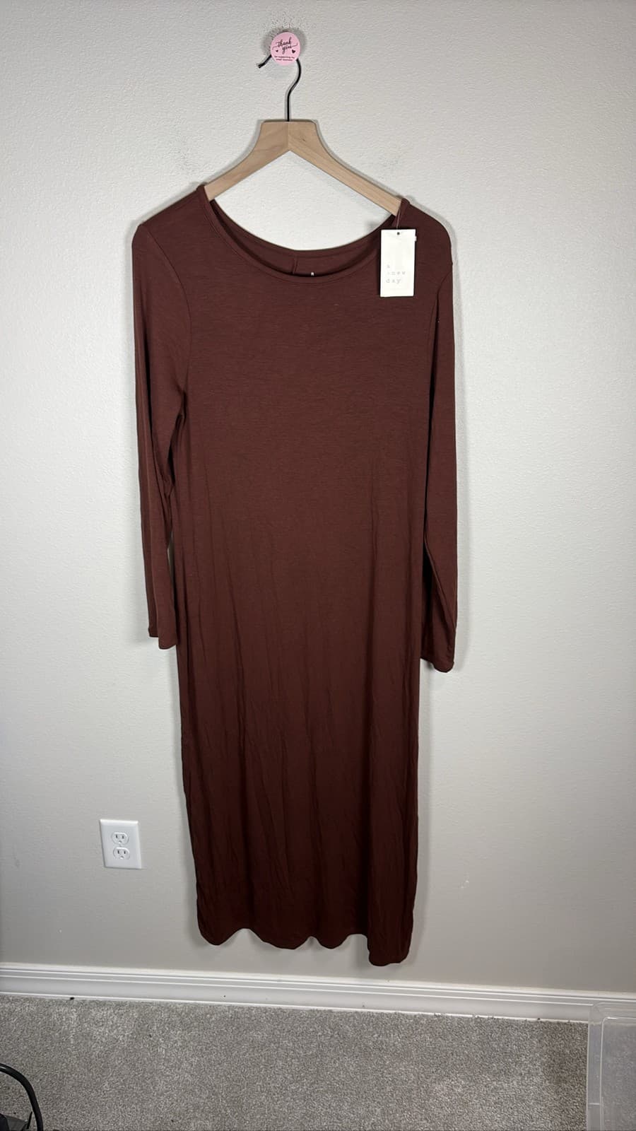 A New Day Womens Brown Ribbed Knit Long Sleeve Midi Dress