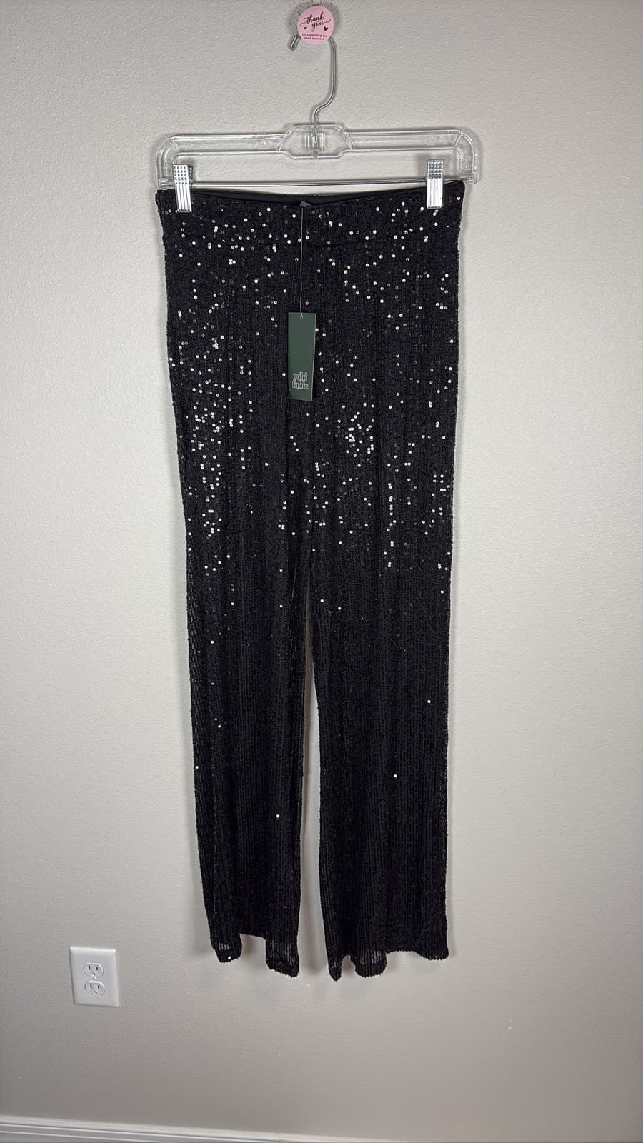 Wild Fable Womens Mid Rise Wide Leg Black Sequin Pants