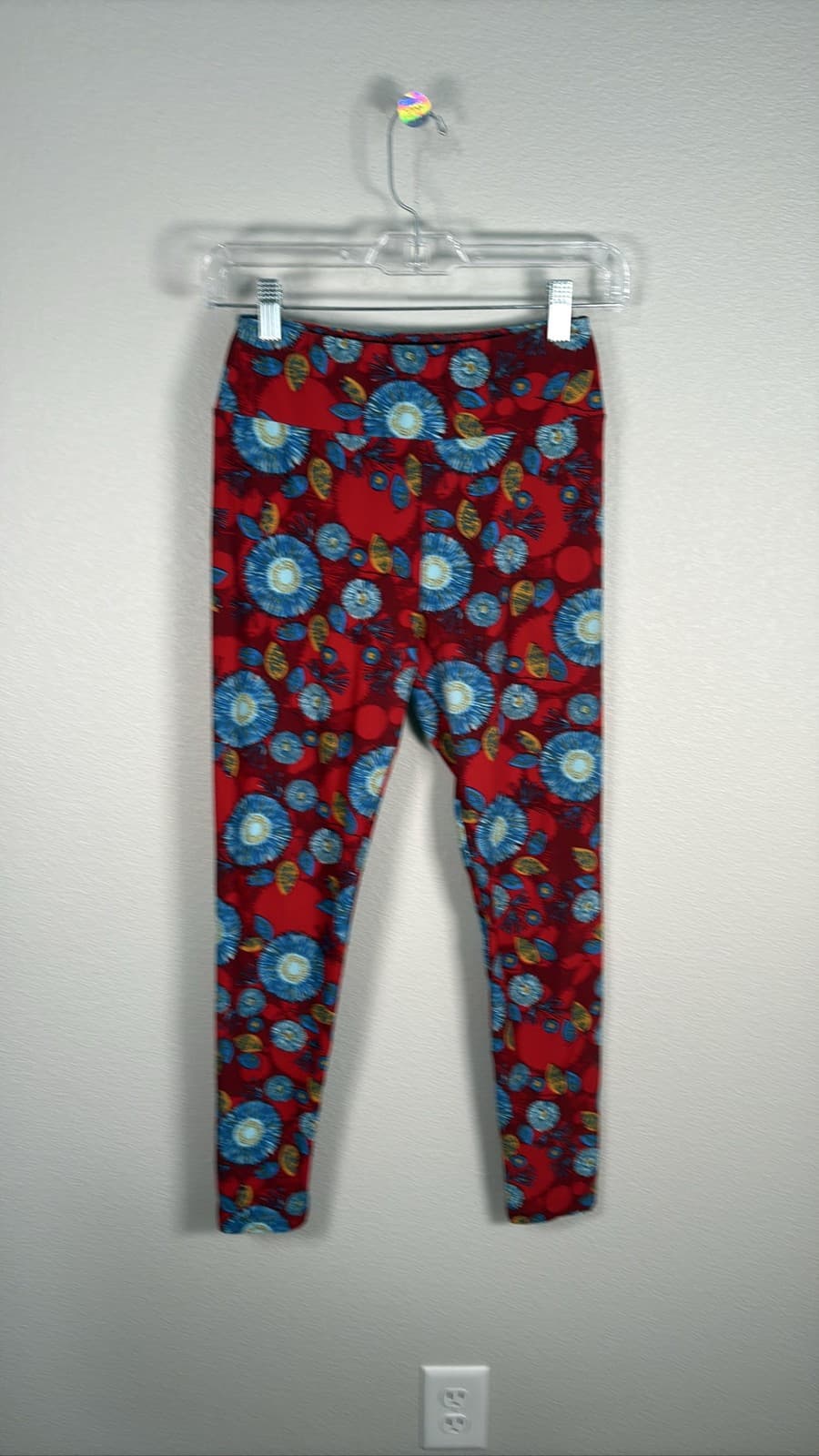 LuLaRoe OS Leggings Red Blue Yellow Floral Abstract Print