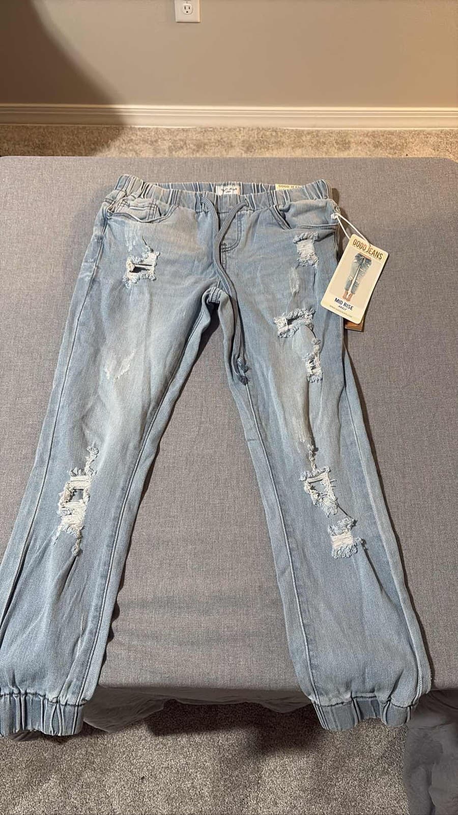 GOGO Jeans Mid-Rise Ankle Distressed Light Wash Drawstring Jogger Women's NWT 5