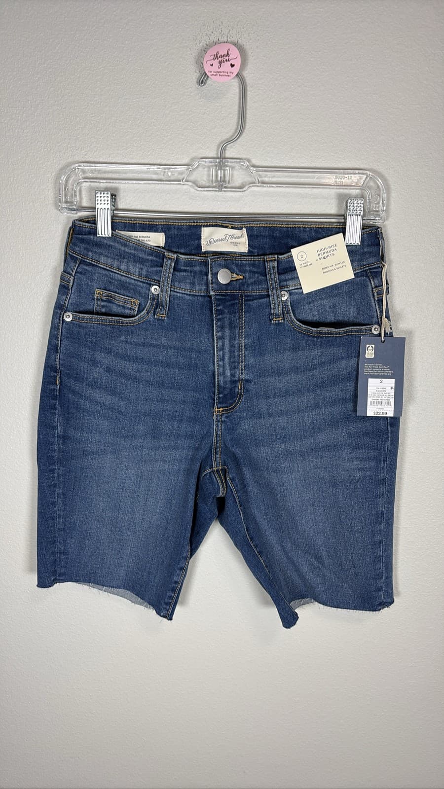 Universal Thread Women High Rise Bermuda Denim Shorts Raw Hem Blue 2