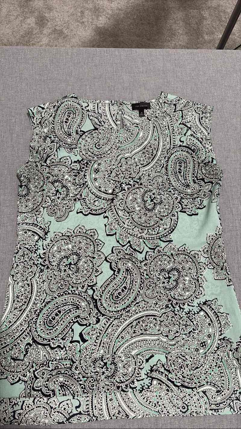 The Limited Women's XS Paisley Sleeveless Tunic Top Blouse Green Black Grey