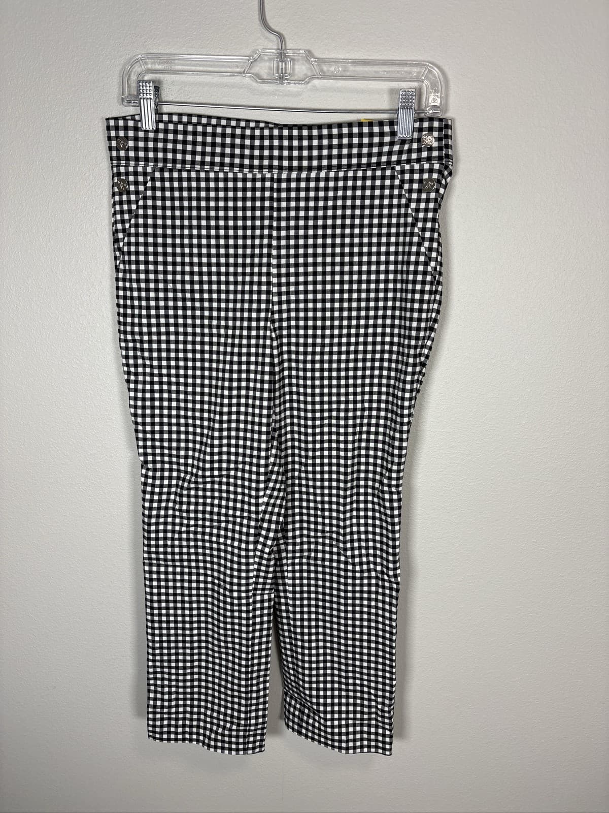 Rafaella Women Black White Gingham Check Comfort Stretch Capri Pants 8