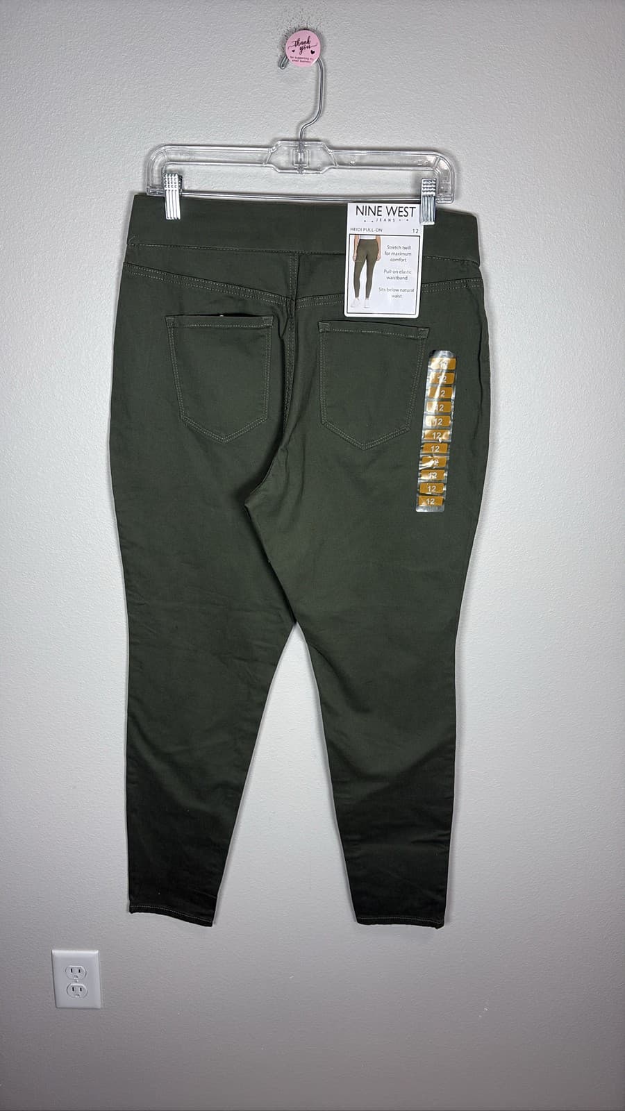 Nine West Heidi Pull On Skinny Pants Womens Size 12 Olive Green Stretch
