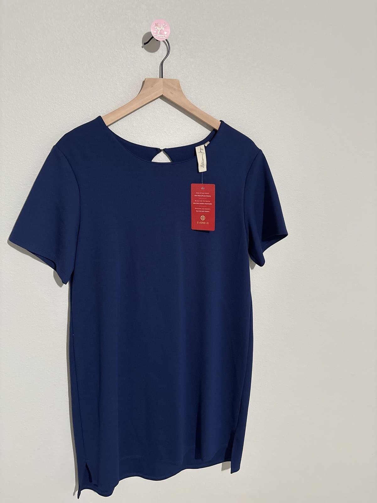 ALLISON JOY Marlee Shift Dress Large Blue Short Sleeve Scoop Neck