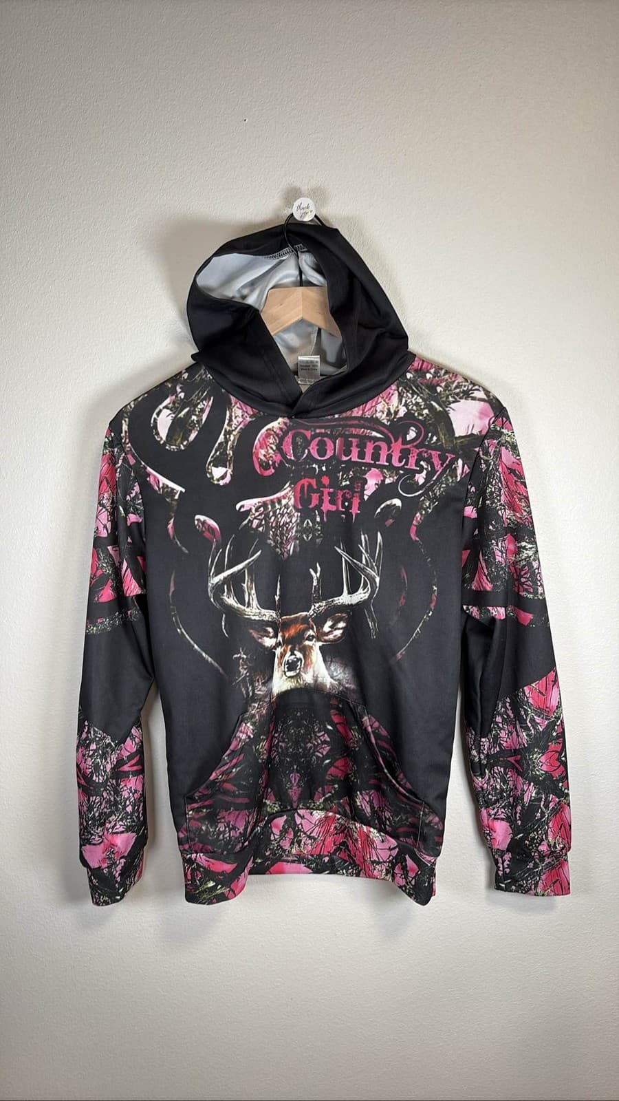 Devin Du Pink Country Girl Camo Deer Buck Hunting Hoodie Sweatshirt Pullover M
