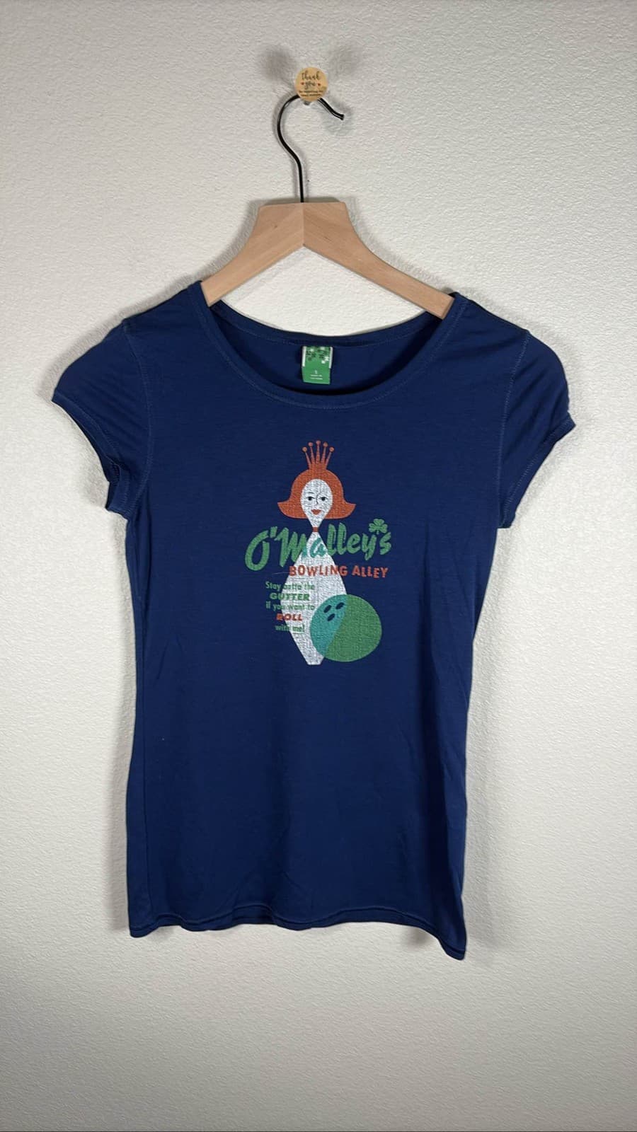 O'Malley's Lucky Brand Bowling Alley Pin Graphic Tee Blue Womens S