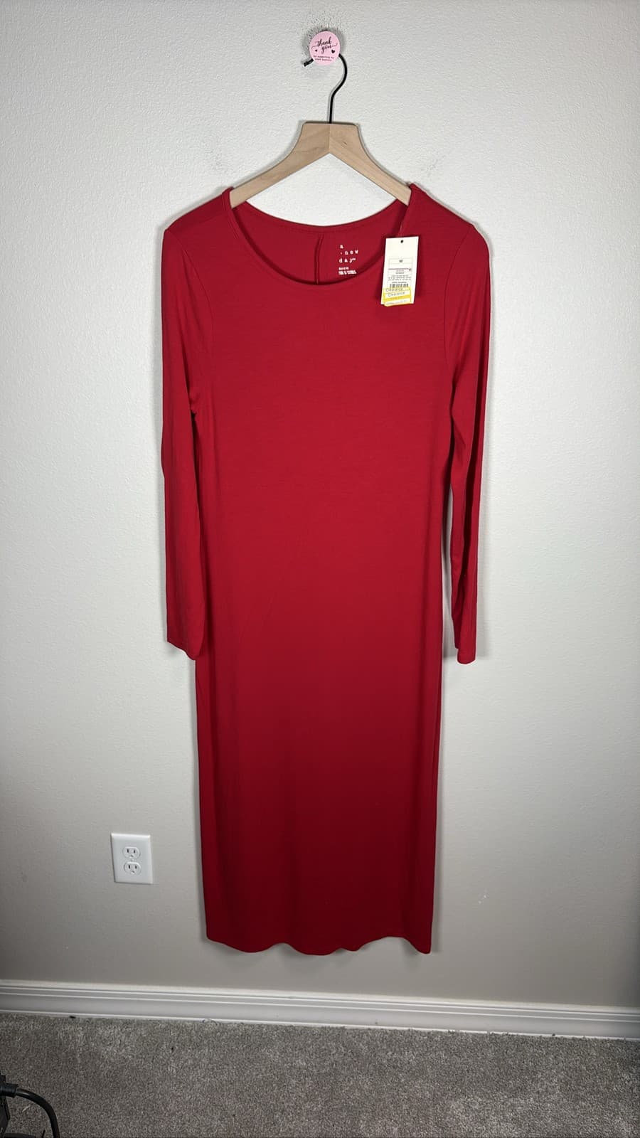 A New Day Women Red Long Sleeve Knit Midi Bodycon Dress Size Medium