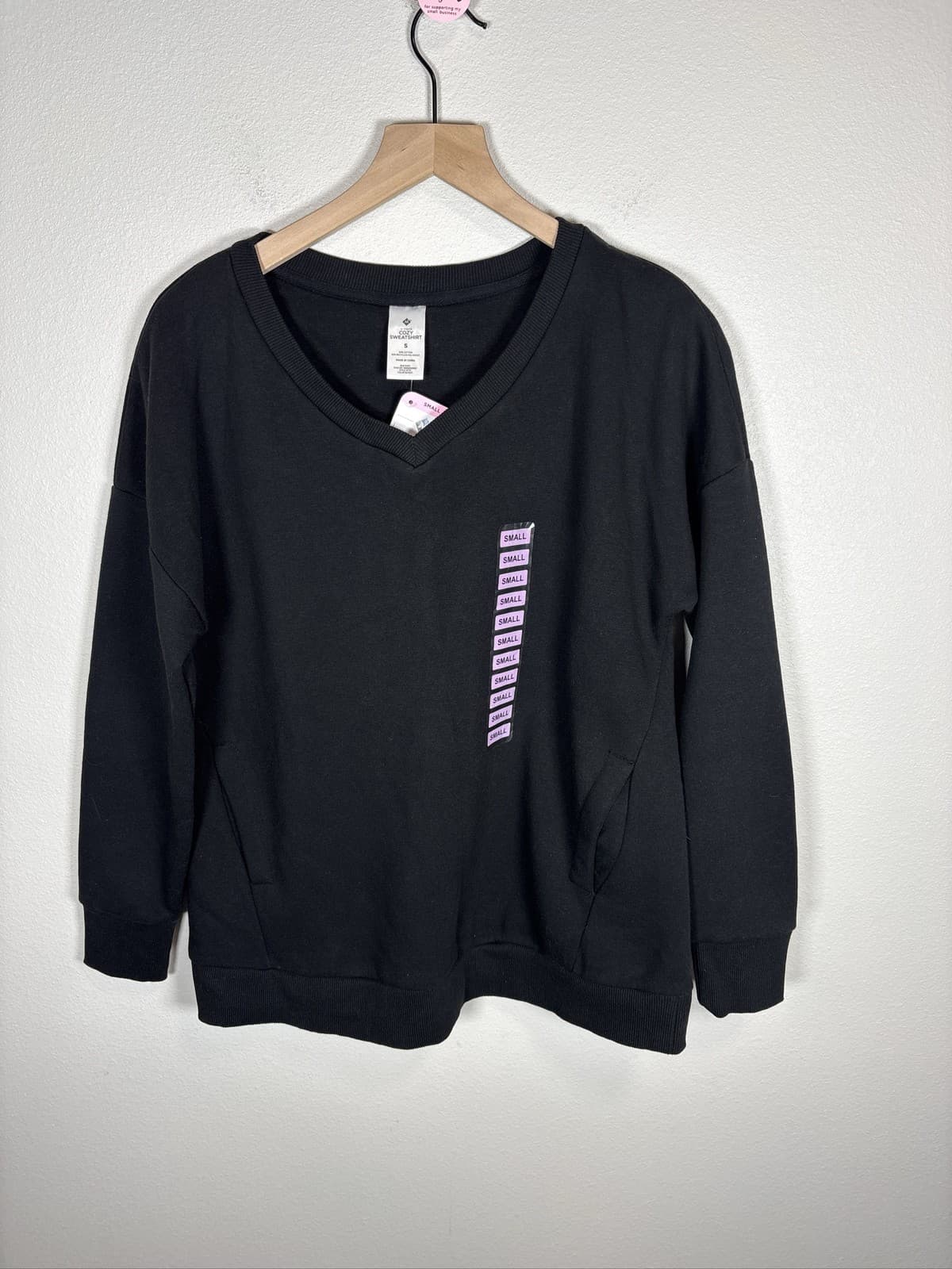 Member's Mark Women's Cozy V-Neck Brushed Fleece Sweatshirt Pockets Size Small
