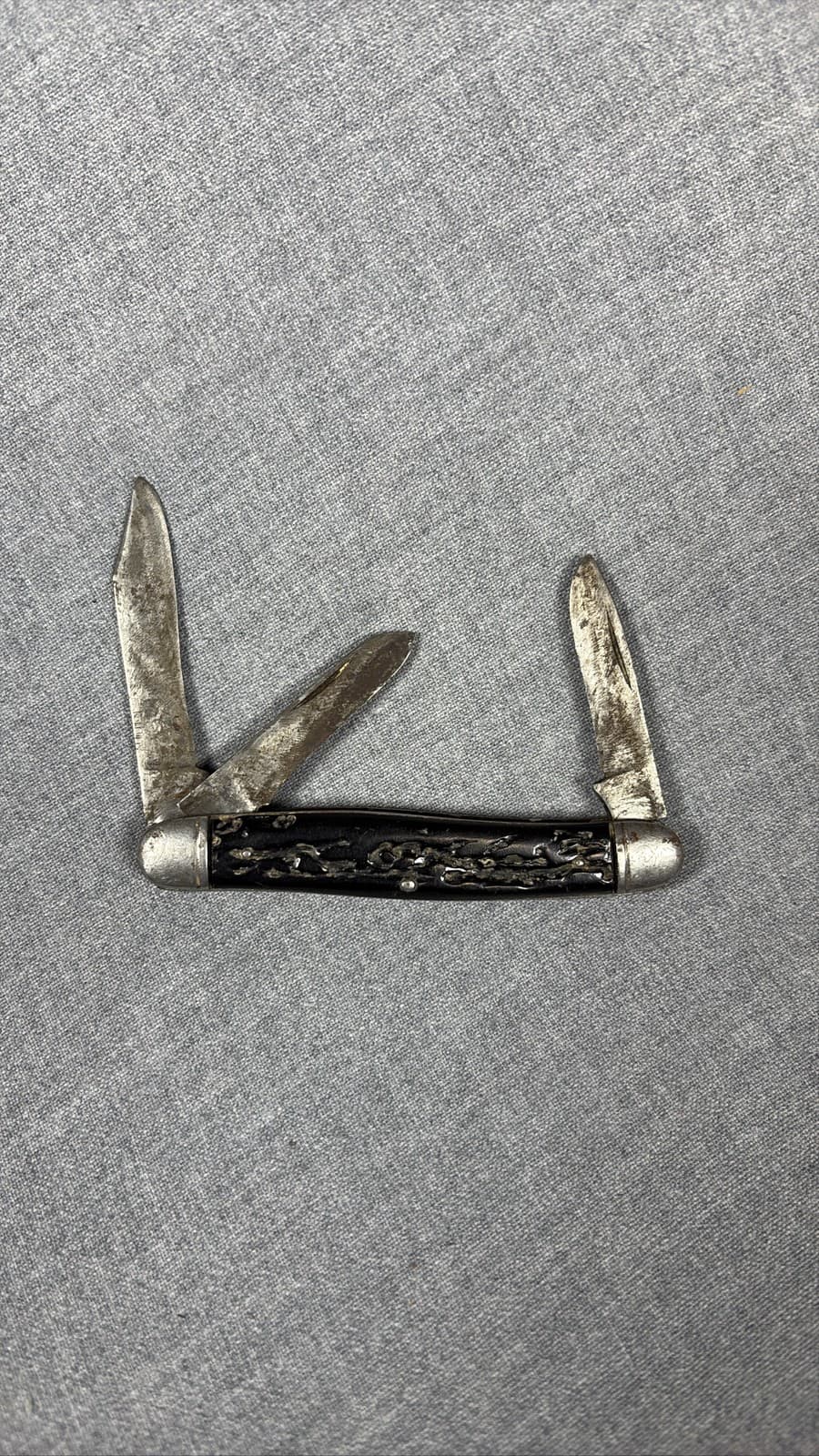 3 Blade Stockman Folding Pocket Knife Black Jigged Handle USA Made