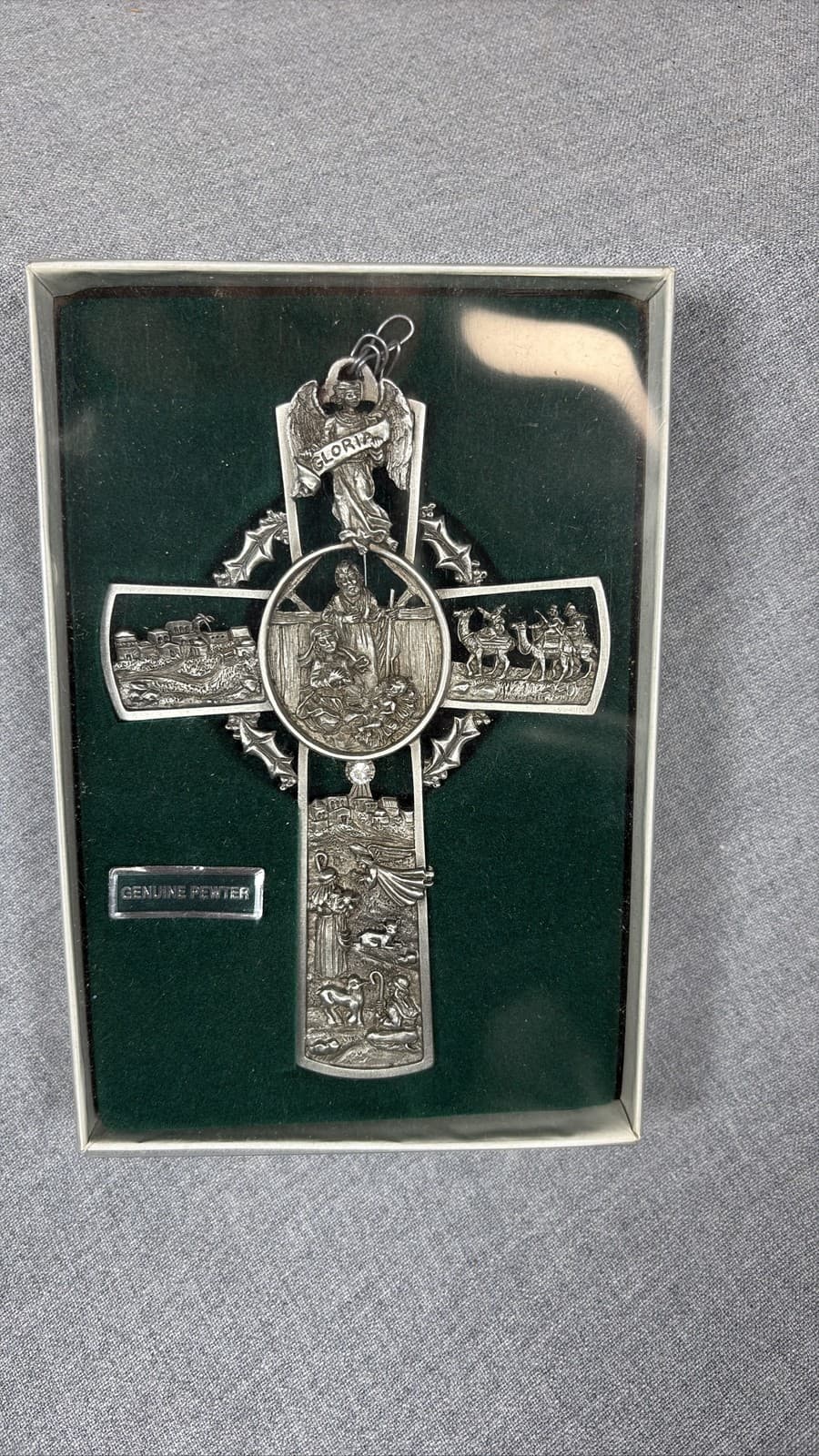 Pewter Nativity Wall Cross Holy Family Scene Religious Christmas Decor