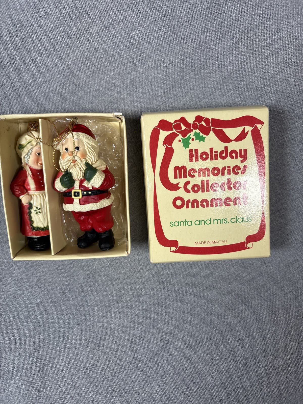 Holiday Memories Collector Ornament Santa and Mrs. Claus Macau in Box
