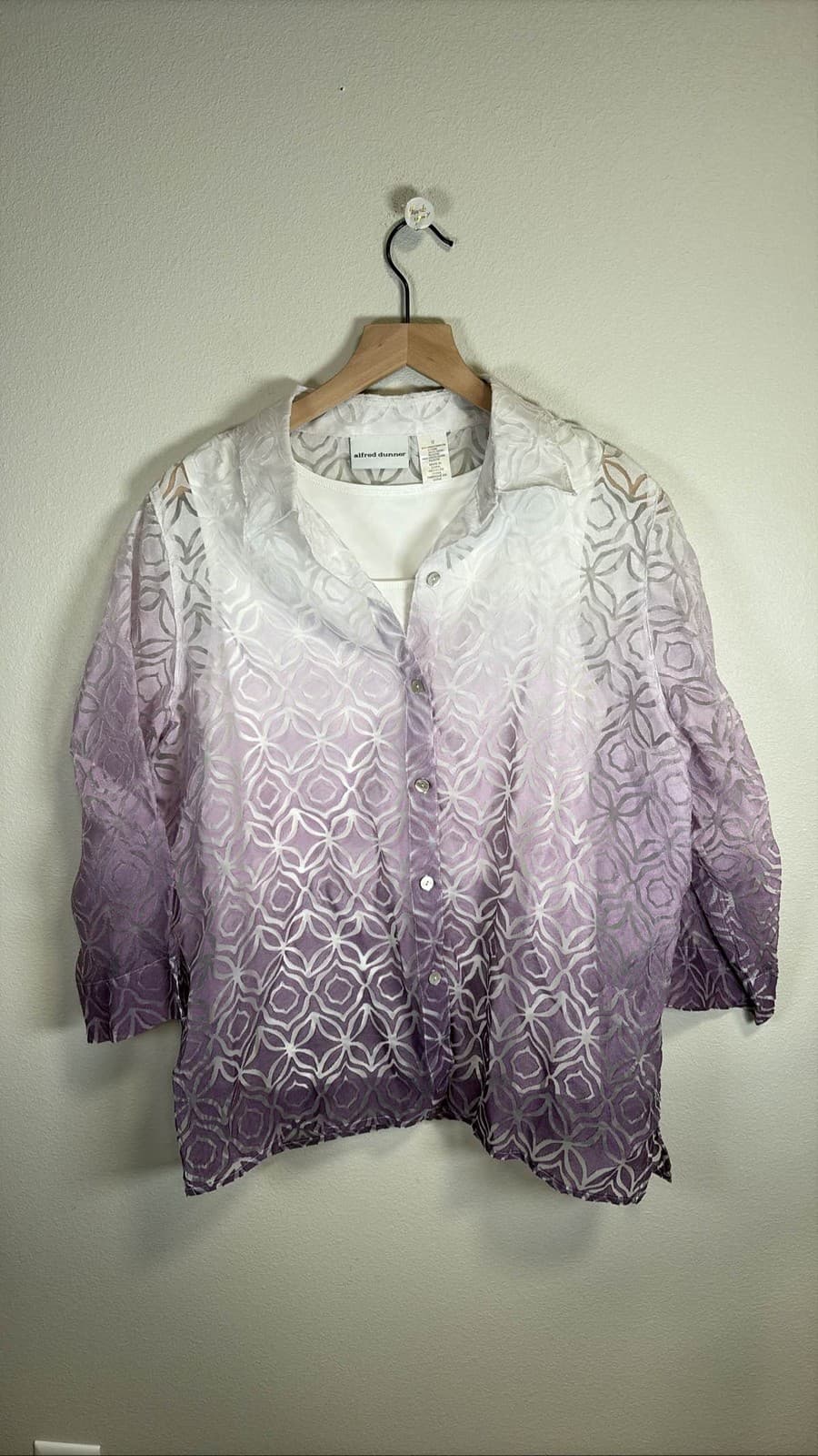 Alfred Dunner Women's Ombre Purple Sheer Medallion Burnout Top Size 12 W/ Tank