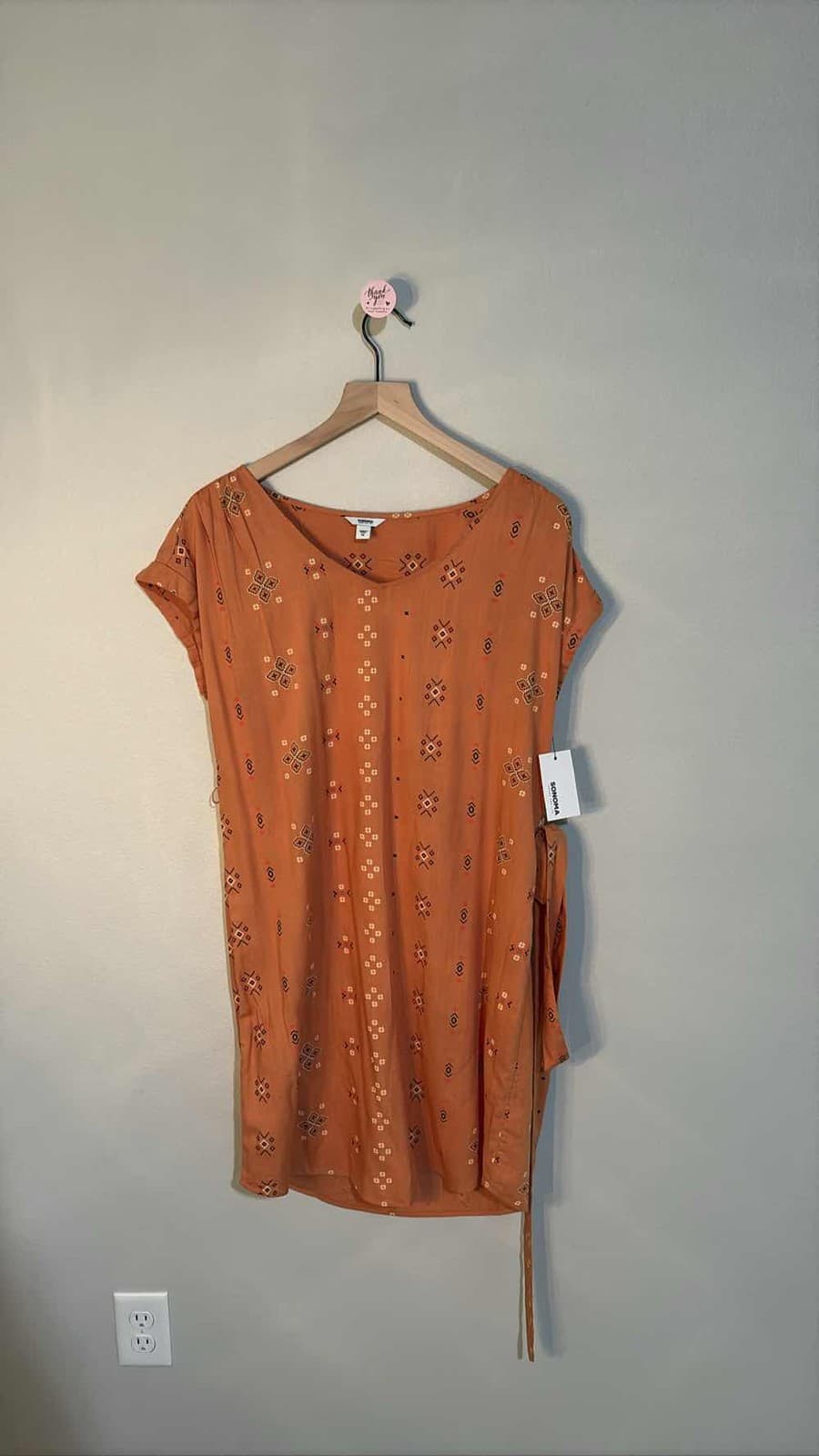 Sonoma Orange Boho Tribal Print Dolman Sleeve Tunic Mini Dress Women's M NWT
