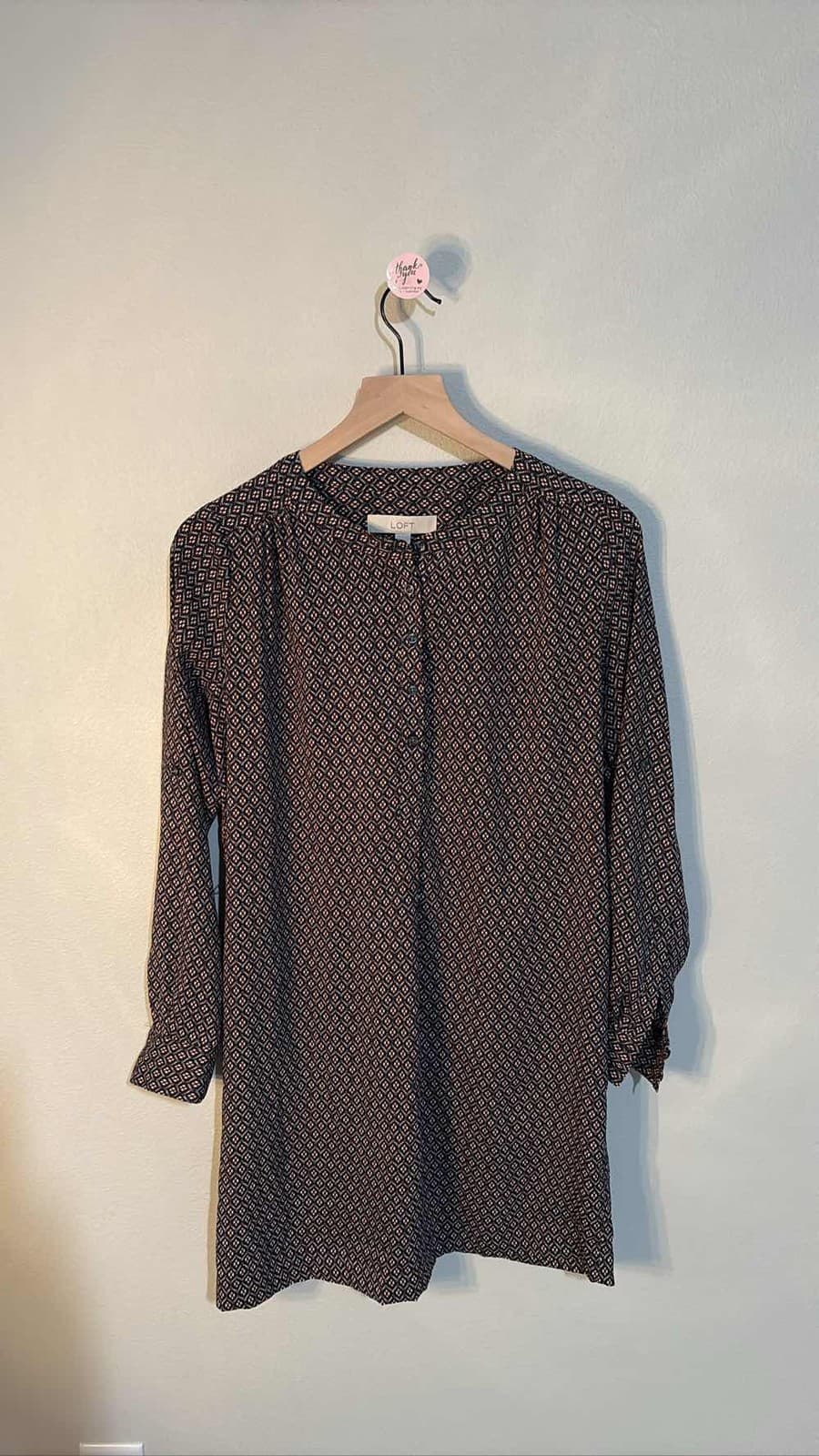 Ann Taylor LOFT Women's Blouse Top Black Paisley Print 3/4 Sleeve Size XS