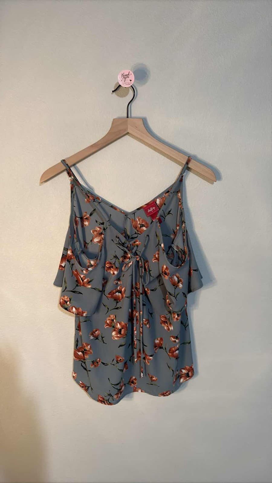 Daytrip Swing Cami Top Gray Floral Cold Shoulder Plus Size S