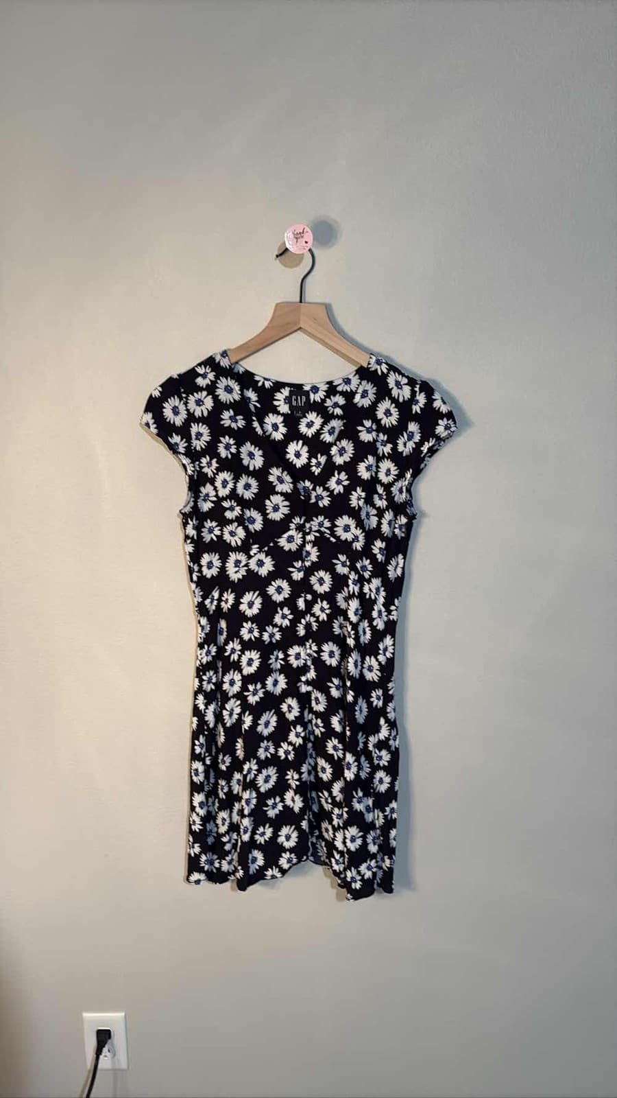 GAP Navy White Daisy Floral Button Front Cap Sleeve Mini Dress Small