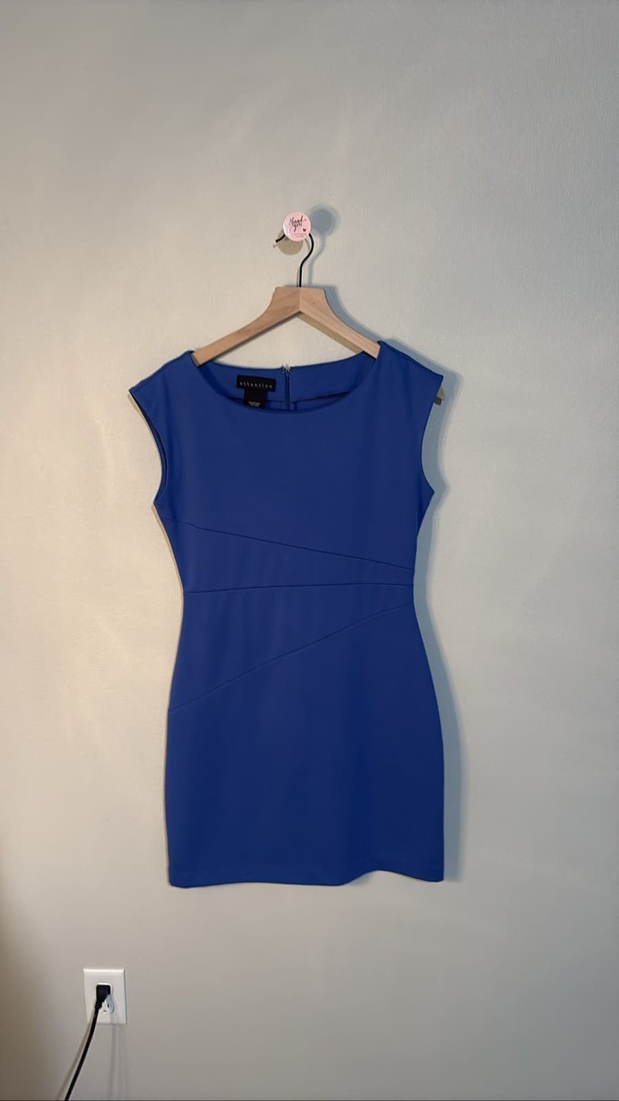 Attention Blue Ruched Sheath Dress Women's Cap Sleeve Career Bodycon