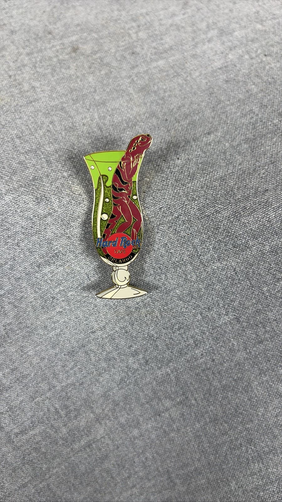 Hard Rock Cafe Orlando Dinosaur Hurricane Glass Green Glitter Pin
