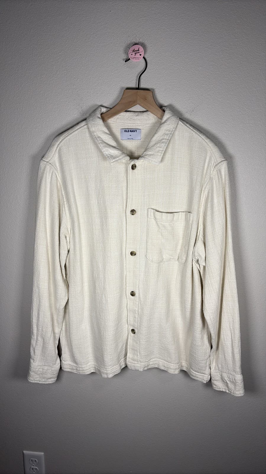 Old Navy Mens XL Cream Textured Cotton Long Sleeve Button Up Shirt
