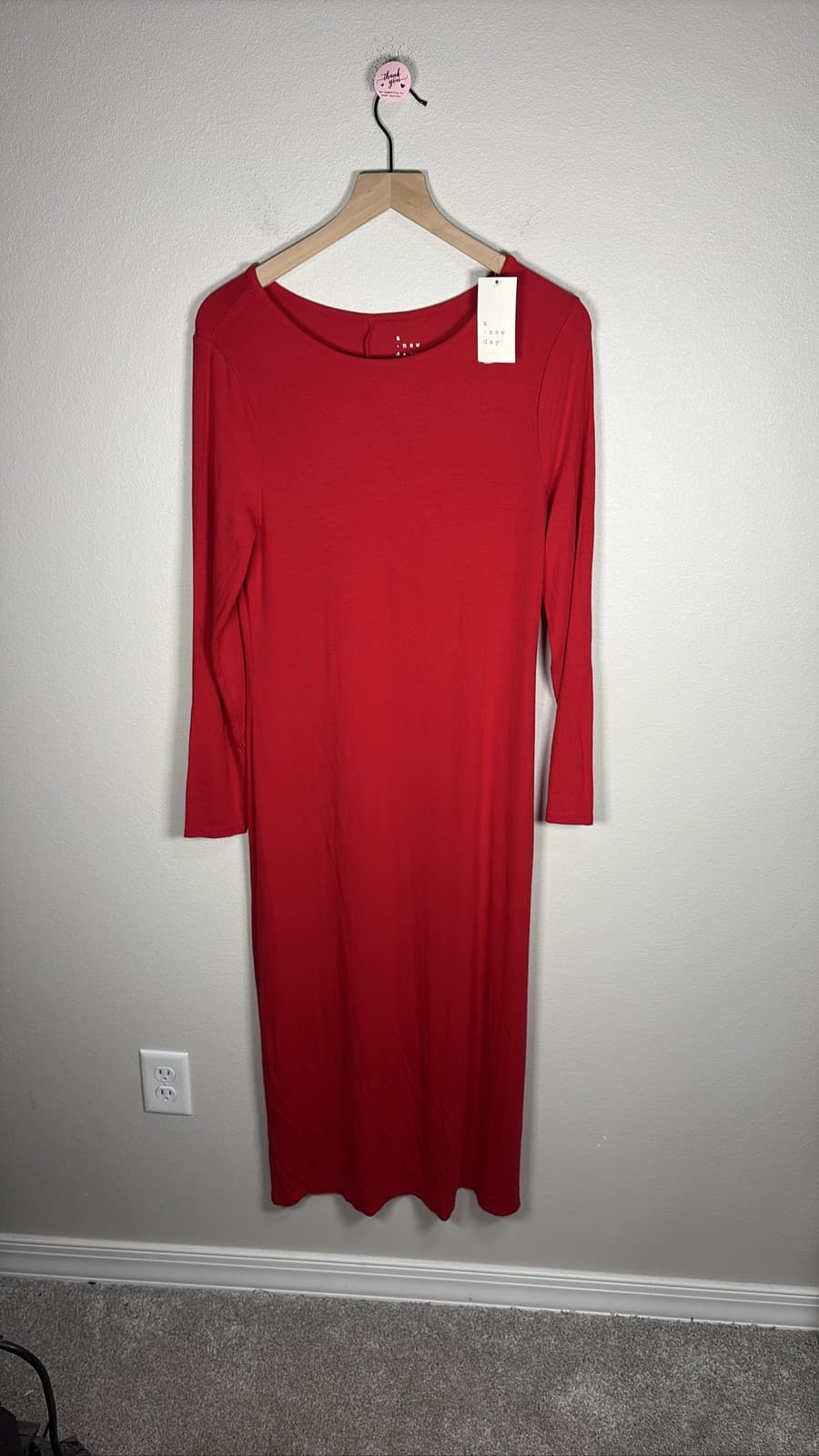 A New Day Womens Red Long Sleeve Round Neck Knit Midi Dress XL