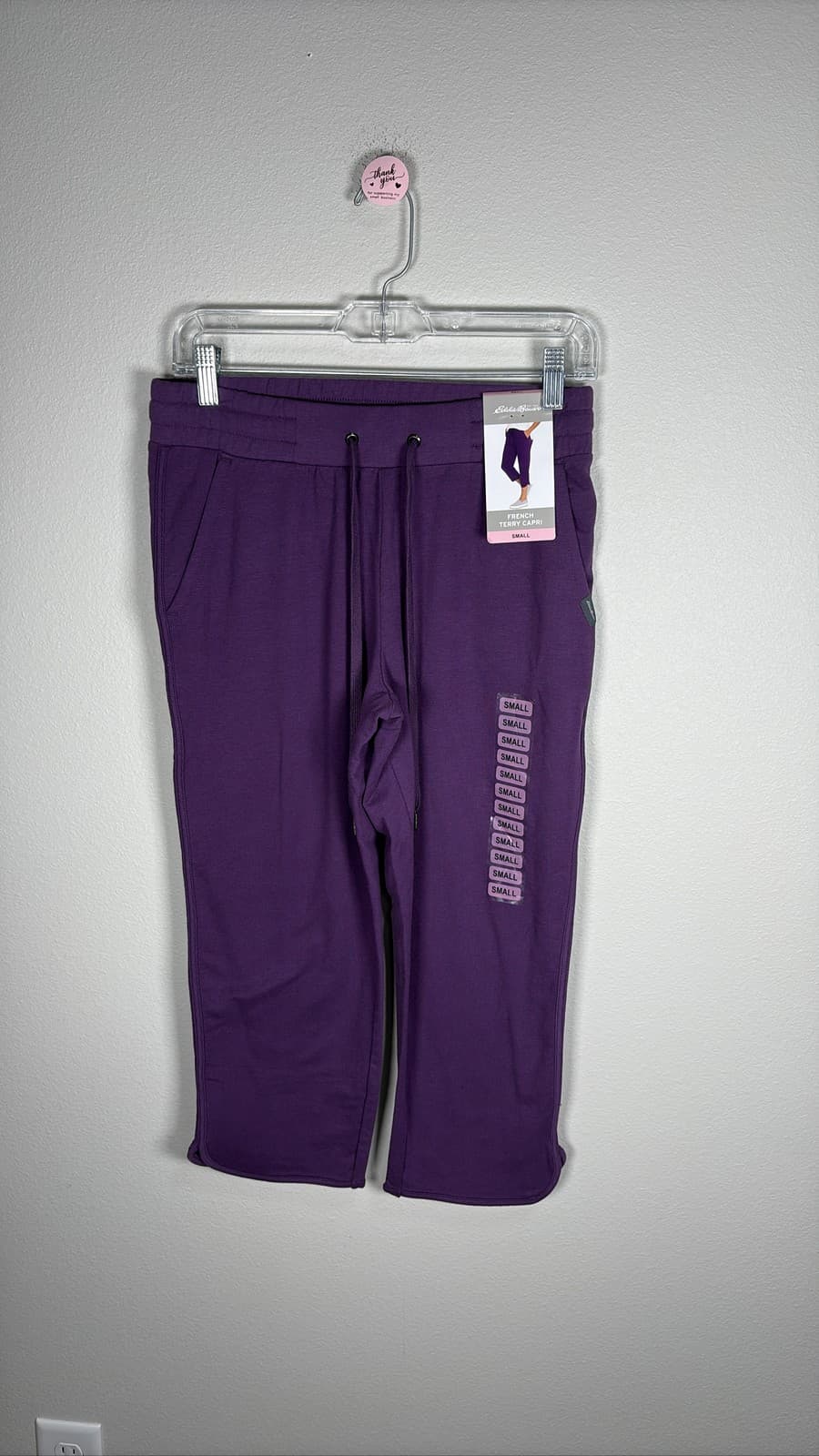 Eddie Bauer Women French Terry Capri Pants Purple Small Drawstring