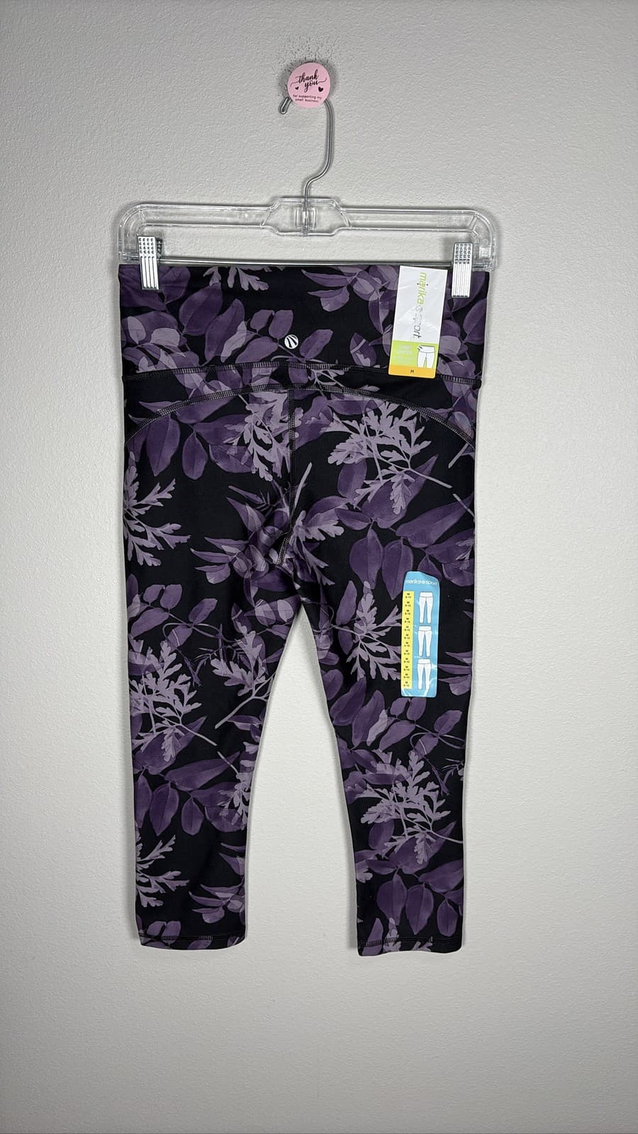 Marika Sport Purple Black Leaf Floral Capri Leggings Womens Size Medium