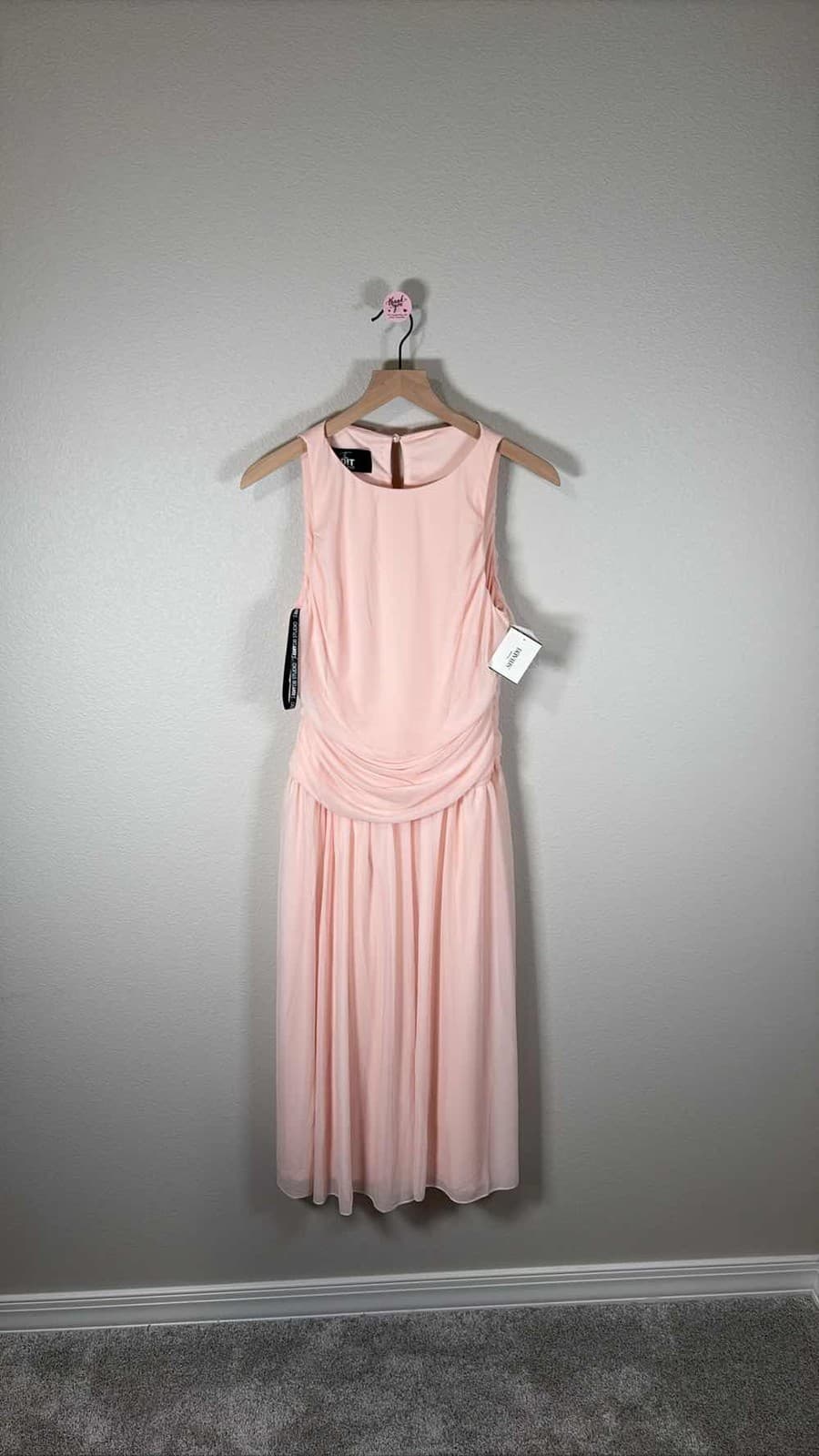 NWT Davids Bridal Pink Ruffle Jersey Maxi Dress SZ L Formal Gown The Edit DB