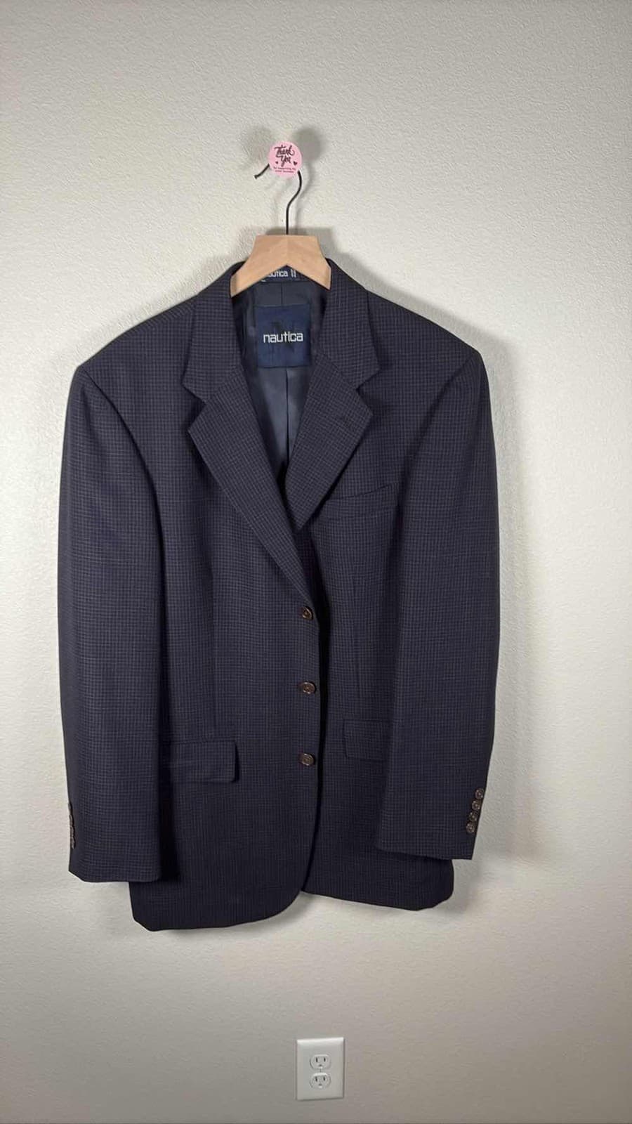 Nautica Mens Plaid 2 Button Blazer Sport Coat Jacket Navy Blue