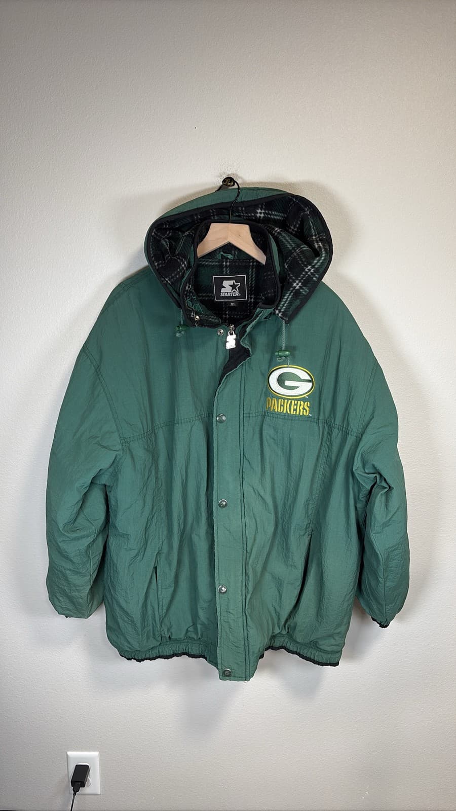 90s Starter Green Bay Packers NFL Hooded Full Zip Jacket Mens XL