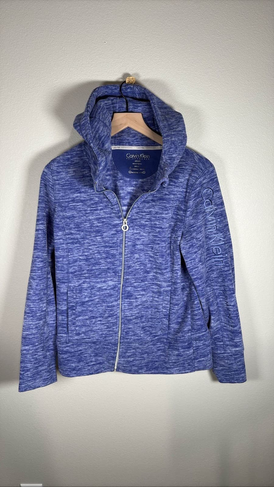 Calvin Klein Performance Blue Space Dye Fleece Full Zip Hoodie Small