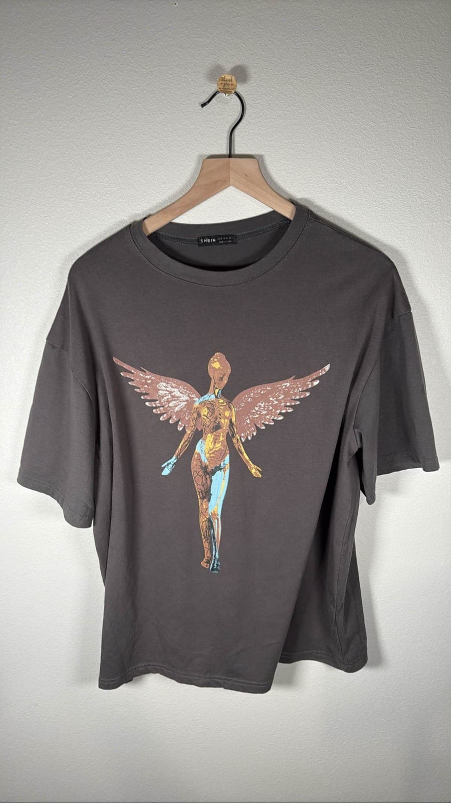 SHEIN Women's Gray Graphic Tee Angel Short Sleeve Size S
