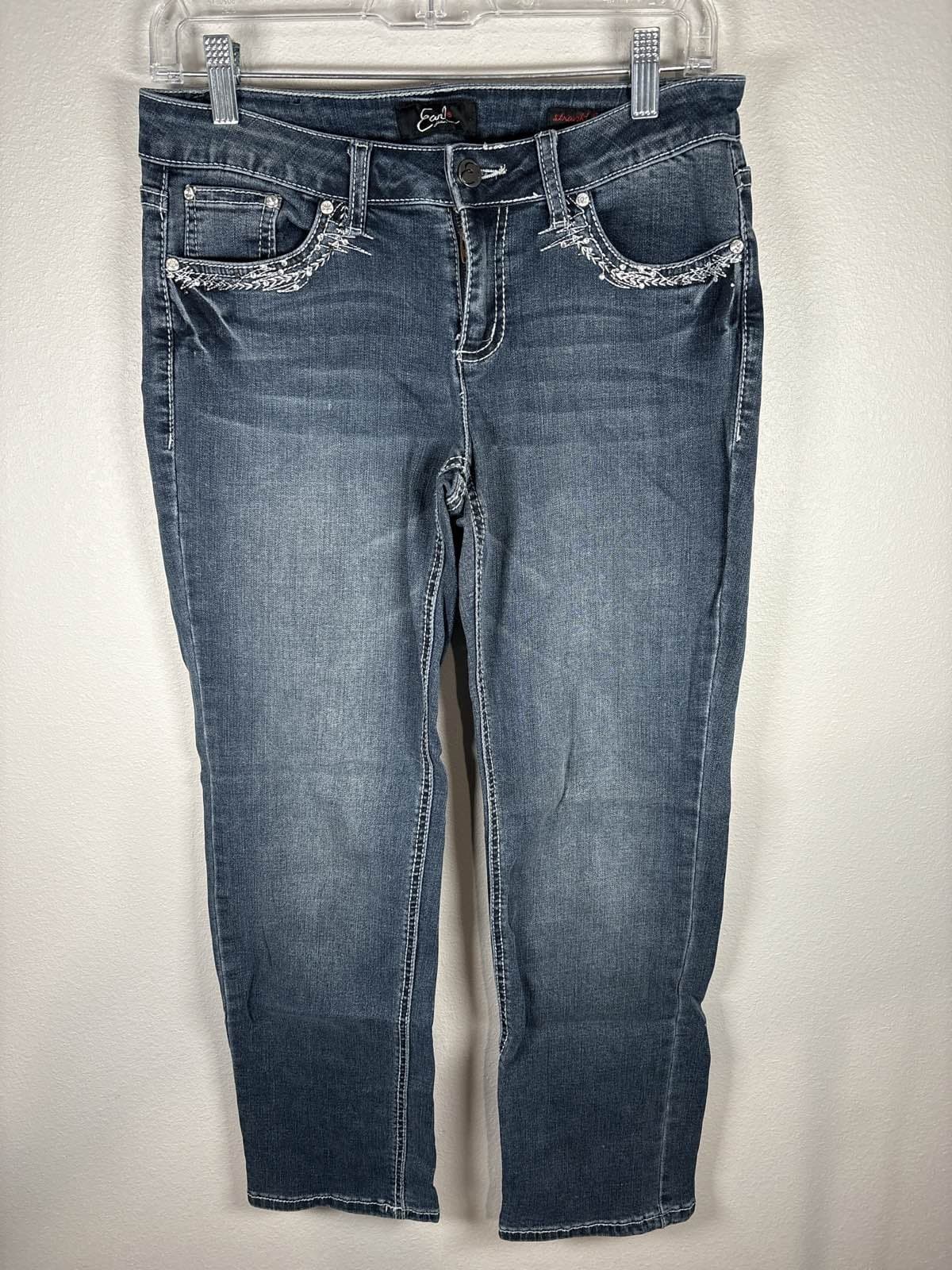 Earl Jean Women's 8P Straight Blue Denim Rhinestone Jeans