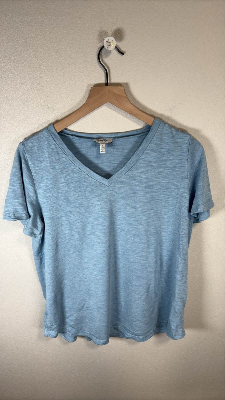 Jessica Simpson Women's L Blue V-Neck Short Sleeve Knit Tee